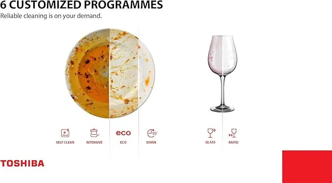 TOSHIBA Dishwasher   Dw 13F8Af(Ss) Eg  Silver Sts Door   6 Programs   Free Standing, Auto Open Dry, Noise Level 47 Db(A), Half Load, Led Interior Light Silver 13Place Set