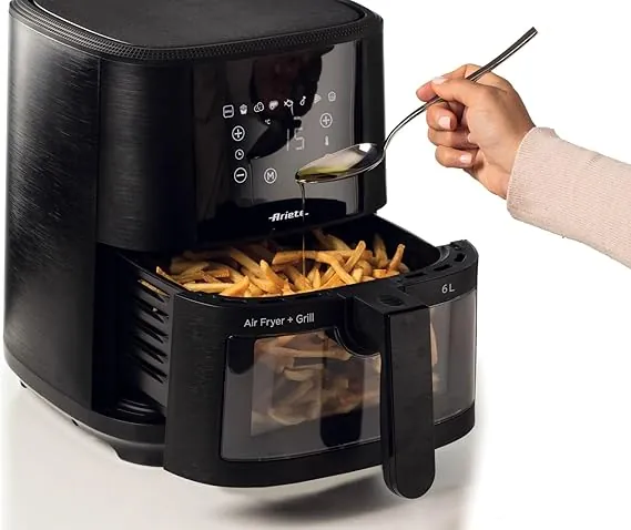 Ariete Air fryer 4626, 6L capacity, 2.5kg cooking capacity, 8 preset programs, Temperature up to 200°, Transparent basket for cooking control, 1300 W, Black (by De'longhi Group)