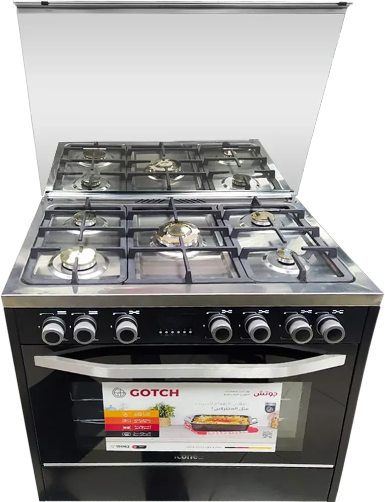 Gotch Cooker 60*90 cm, 5 Copper Burners, Full Safety, Cast Iron Pot Holders, Digital Touch Screen, Black, GOT GC9060 TDS B
